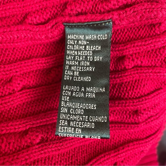 Lauren Ralph Lauren Large Red Embroidered Cable Knit Quarter Zip Sweater - Picture 7 of 7